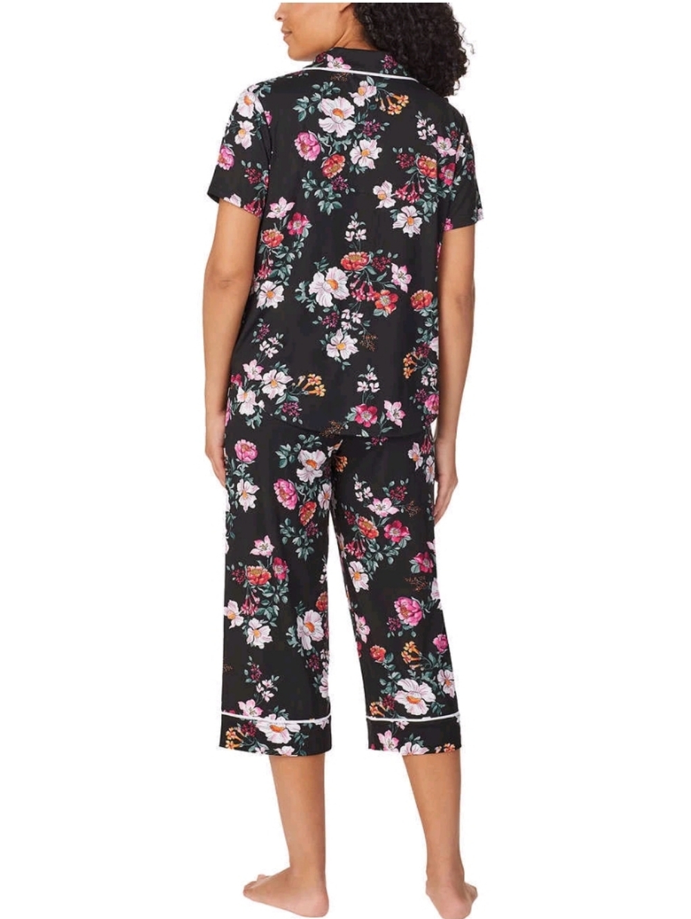 Room Service Black Floral Soft Short Sleeve And Capri Pajama Set XXL - Picture 2 of 6